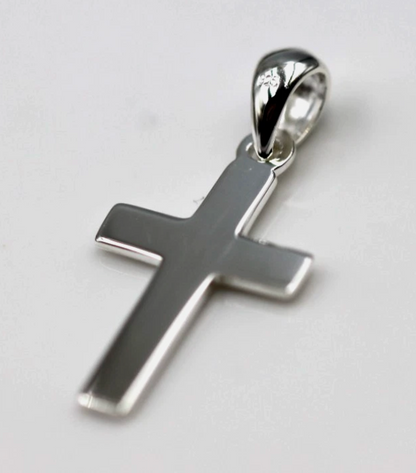 Sterling Silver 925 Flat Plain Cross with Border Line Cross Pendant