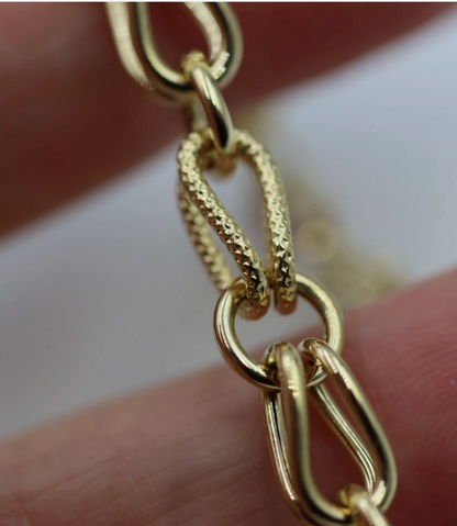 Genuine 18ct 18k 750 Yellow Gold 20cm Hollow Fancy Link Bracelet 7.4grams