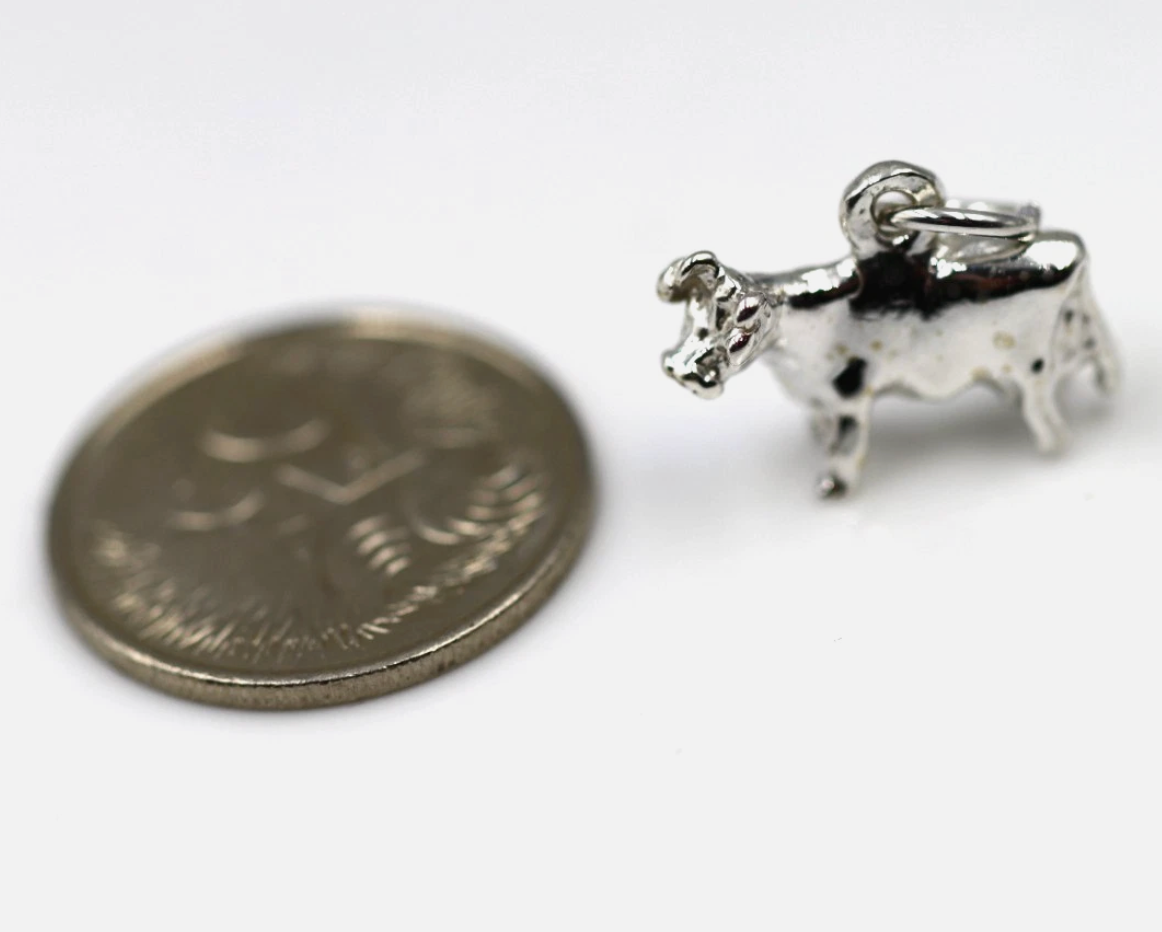 Genuine Sterling Silver 925 Cow 3D Pendant Or Charm