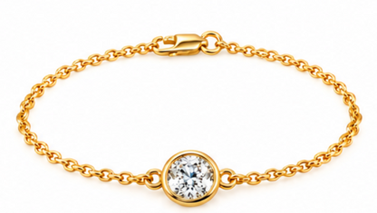 Genuine 9ct 9k 375 Yellow, Rose or White Gold Lab Grown 1.2ct Diamond Round Solitaire Belcher 20cm Bracelet