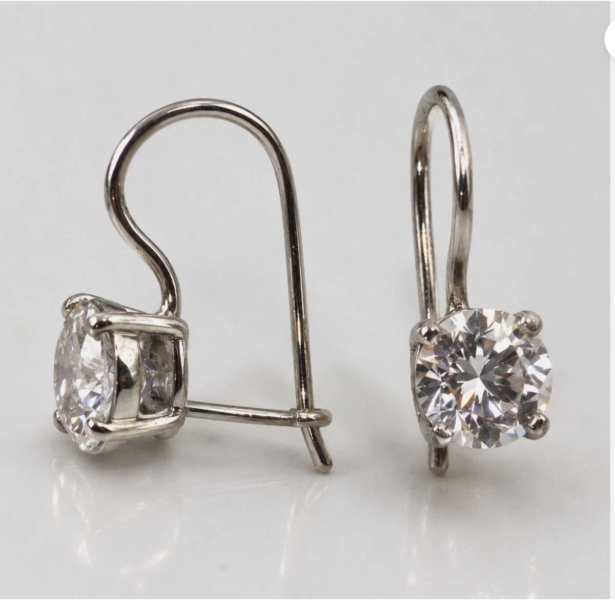 Sterling Silver 925 8mm Round CZ Cubic Zirconia Hook Drop Earrings