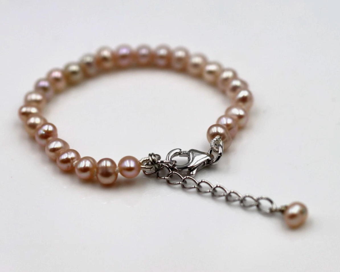 Sterling Silver Freshwater Cultured Pink Semi-Round Pearl Baby Bracelet – 11cm + 3cm Extender