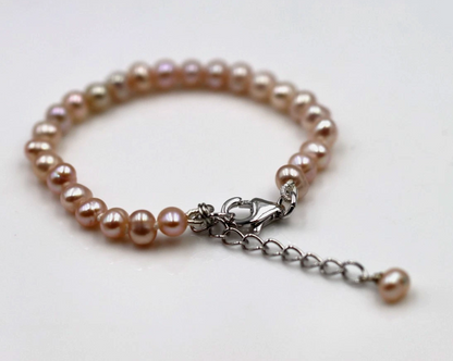 Sterling Silver Freshwater Cultured Pink Semi-Round Pearl Baby Bracelet – 11cm + 3cm Extender