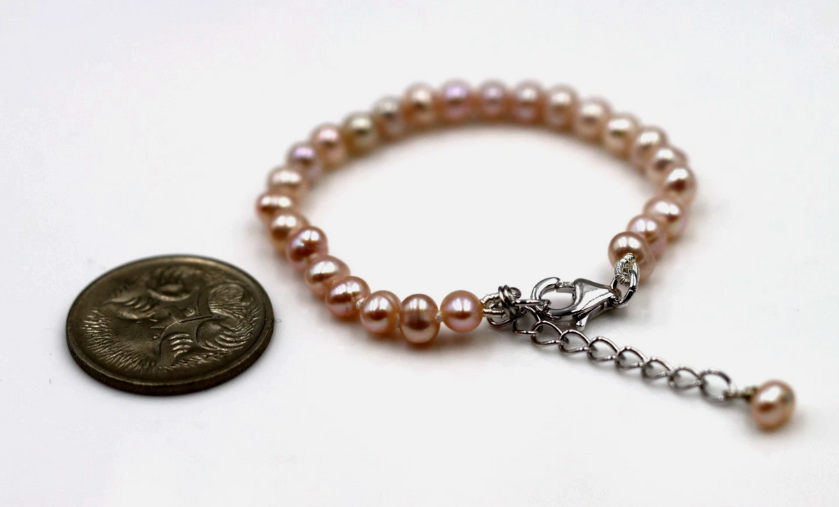 Sterling Silver Freshwater Cultured Pink Semi-Round Pearl Baby Bracelet – 11cm + 3cm Extender