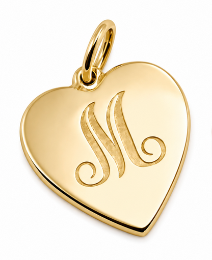 Genuine 9ct 9k 375 Yellow, Rose or White Gold Heart Shield Pendant engraving of up to 2 initials