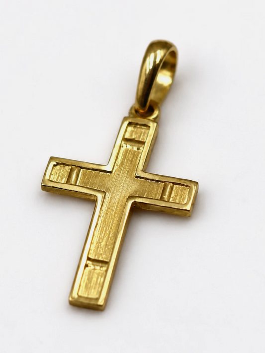 Small 14ct yellow gold cross pendant or charm, front view