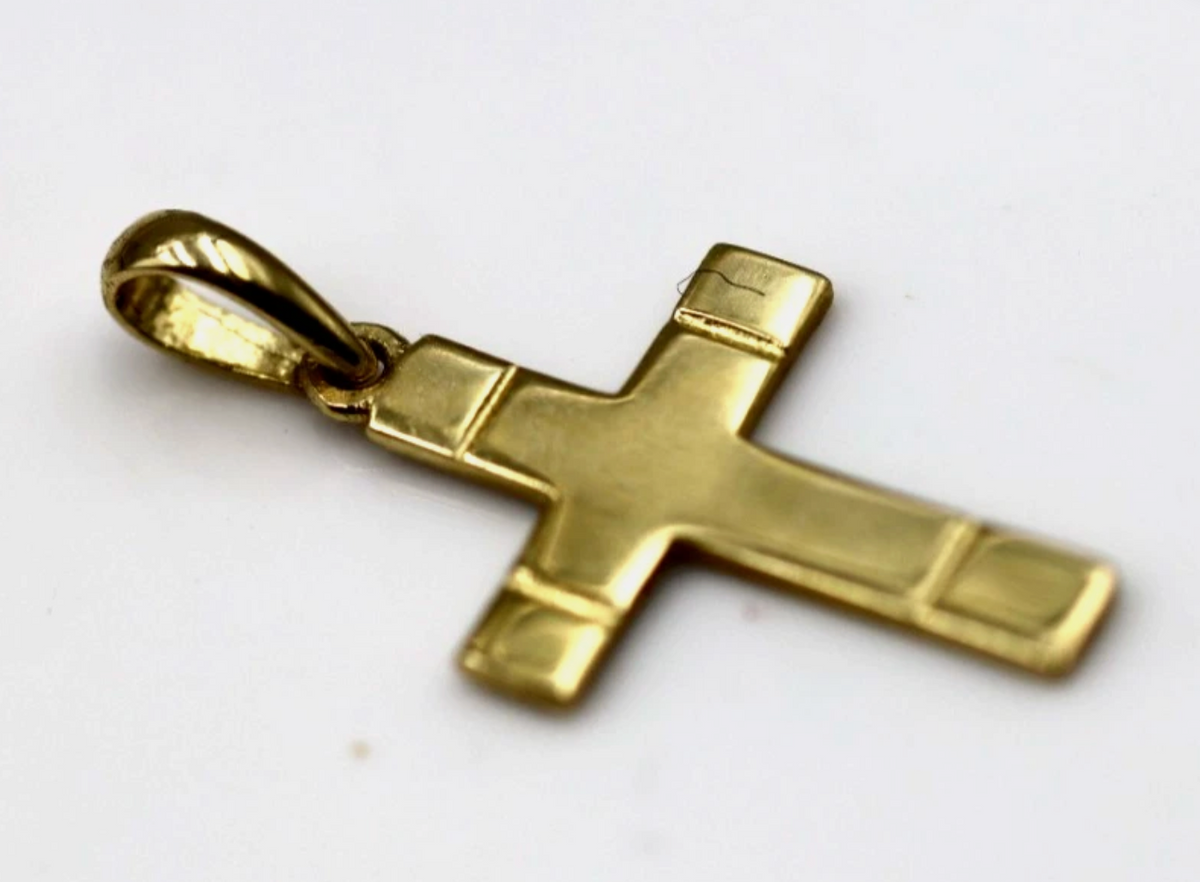 Small 14ct yellow gold cross pendant or charm, reverse view