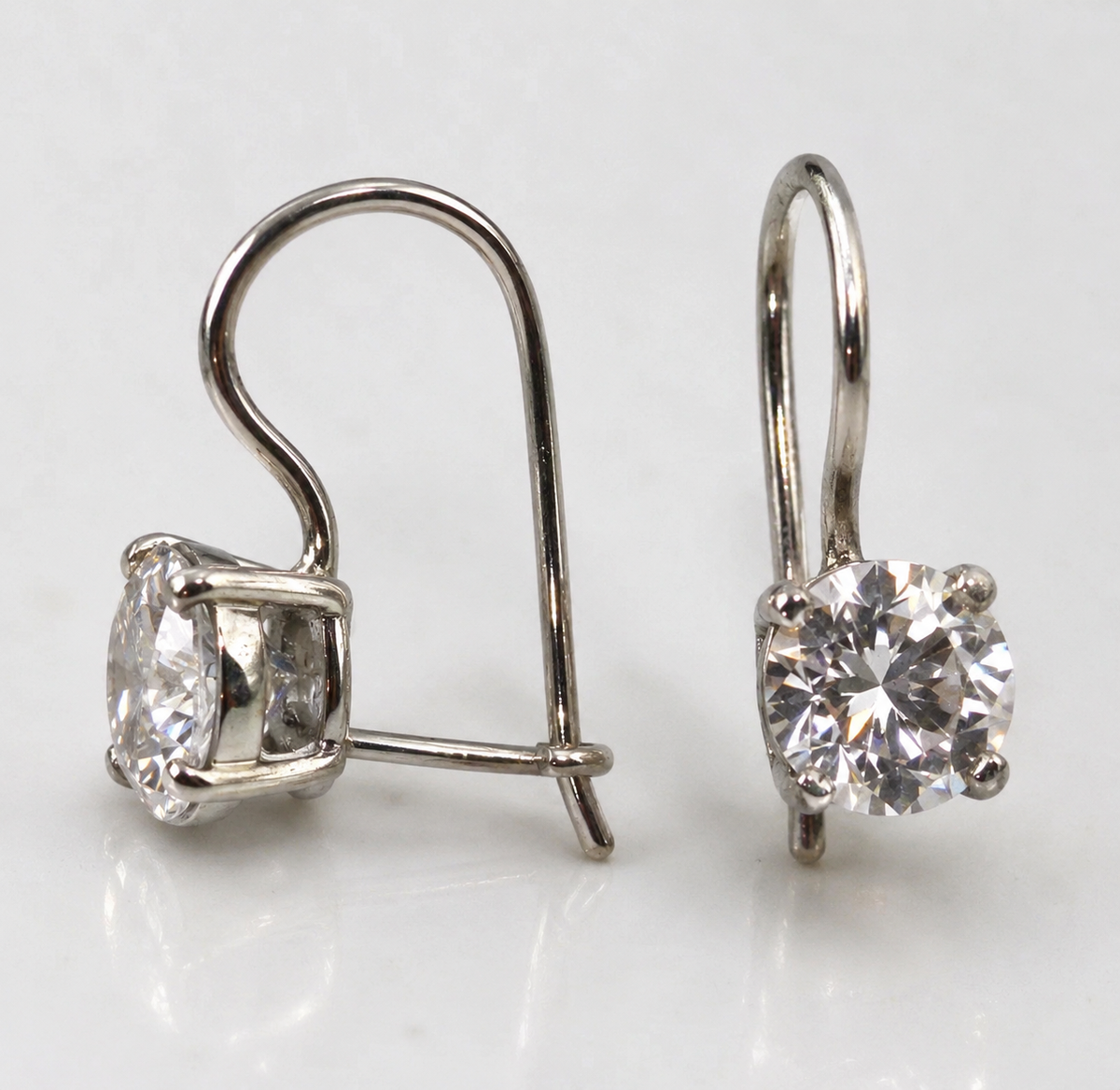 Sterling Silver 925 8mm Round CZ Cubic Zirconia Hook Drop Earrings