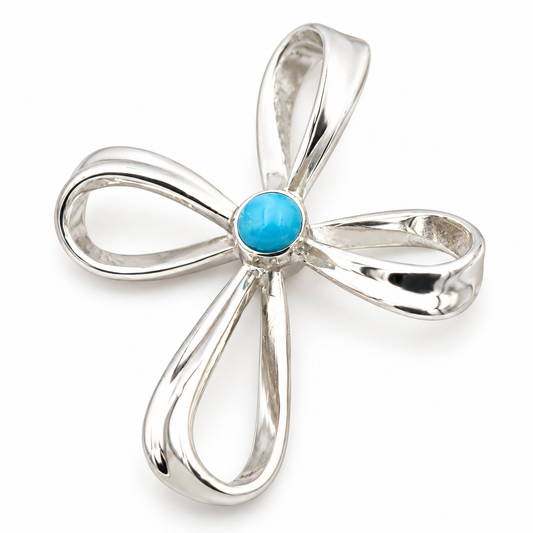 925 Sterling Silver Blue Turquoise Cross Pendant