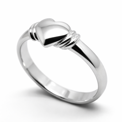 Genuine 9ct 9k Small Solid White Gold Heart Signet Ring - Ring size F