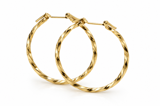 Pair of 35mm yellow gold diamond-cut twisted hoop earrings