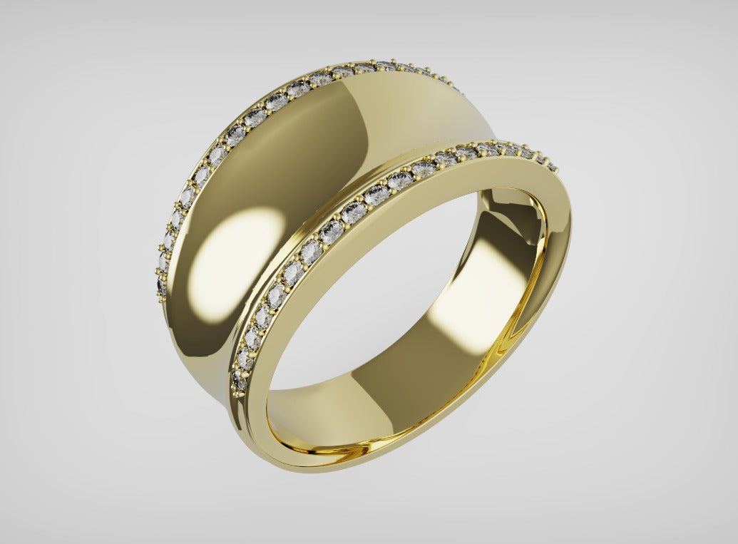 Kaedesigns Genuine Full Solid 9ct 9kt Yellow, Rose or White Gold Concave Dome Ring Set with Lab Grown Diamonds