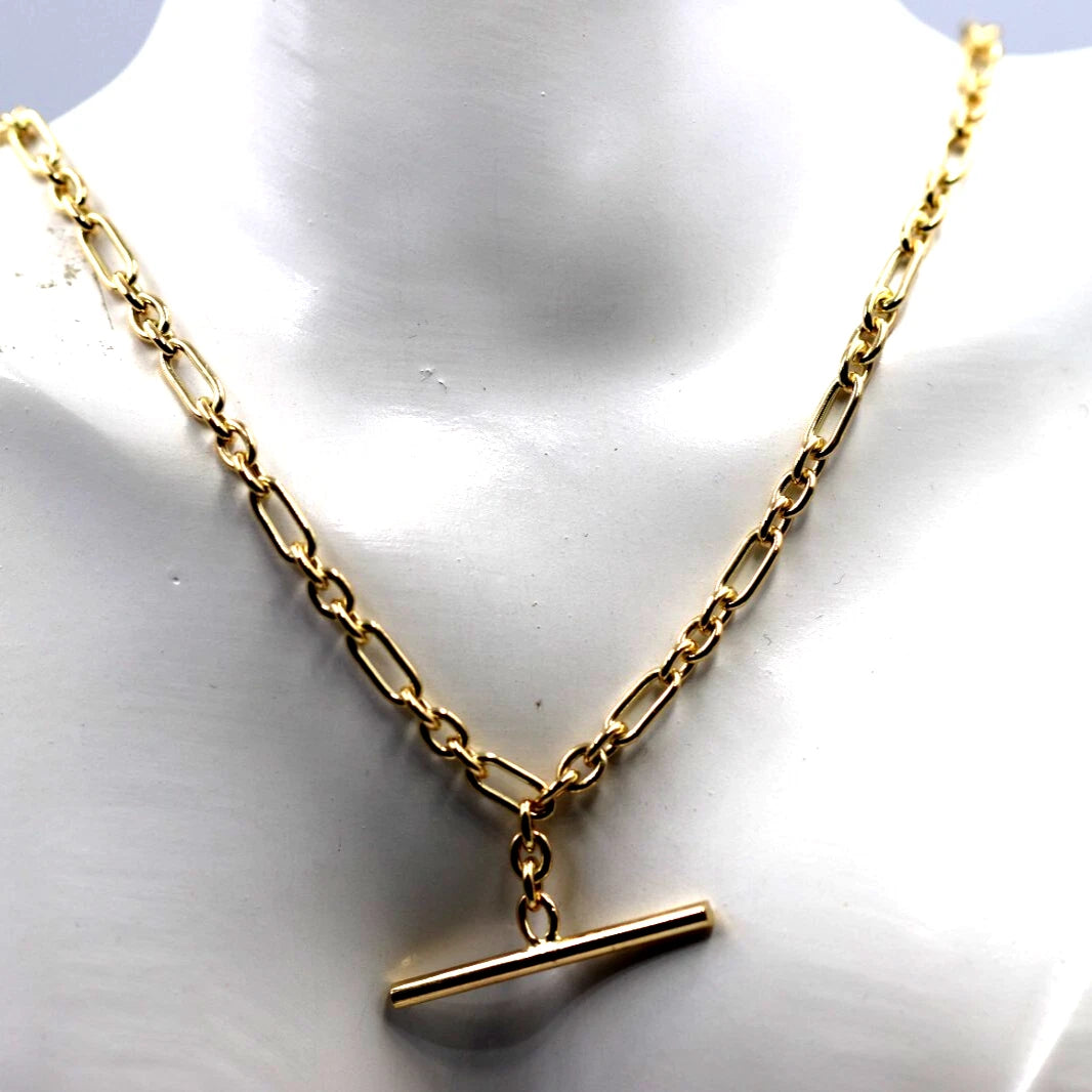 Genuine Solid 45cm 9ct Yellow Gold Fancy Link Chain Necklace + T-Bar - Last one