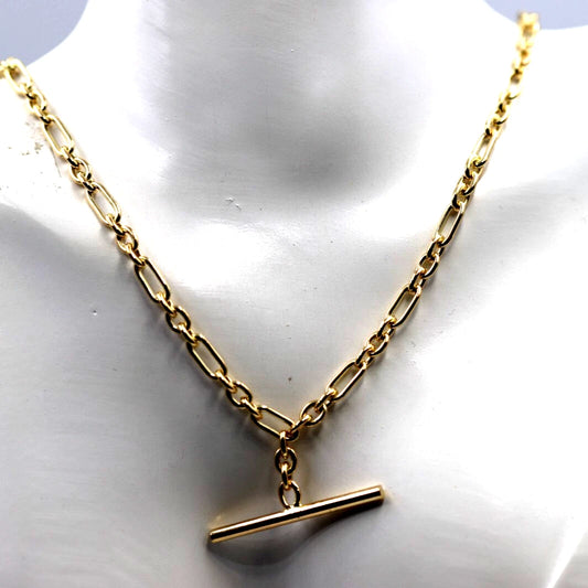 Genuine Solid 45cm 9ct Yellow Gold Fancy Link Chain Necklace + T-Bar - Last one