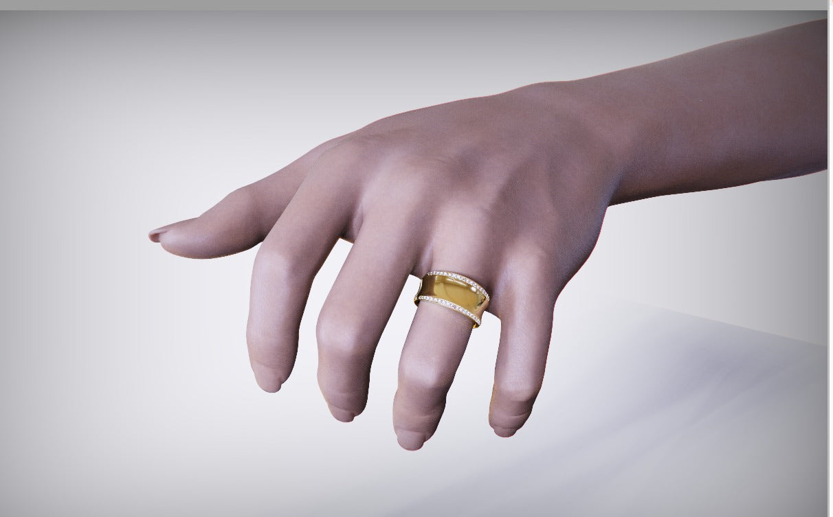 Kaedesigns Genuine Full Solid 9ct 9kt Yellow, Rose or White Gold Concave Dome Ring Set with Lab Grown Diamonds