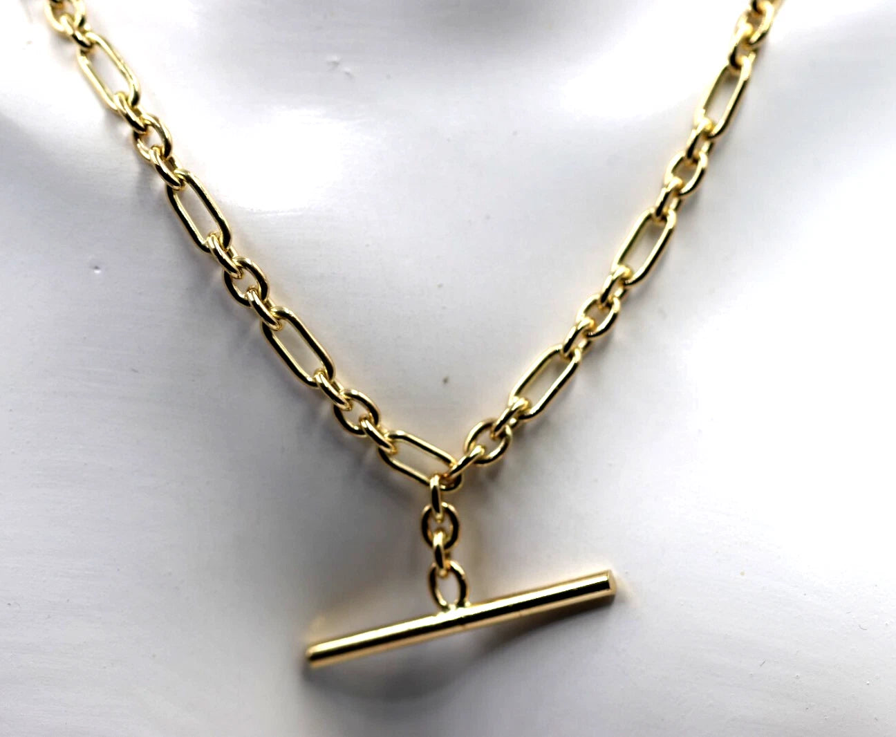 Genuine Solid 45cm 9ct Yellow Gold Fancy Link Chain Necklace + T-Bar - Last one