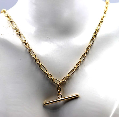 Genuine Solid 45cm 9ct Yellow Gold Fancy Link Chain Necklace + T-Bar - Last one