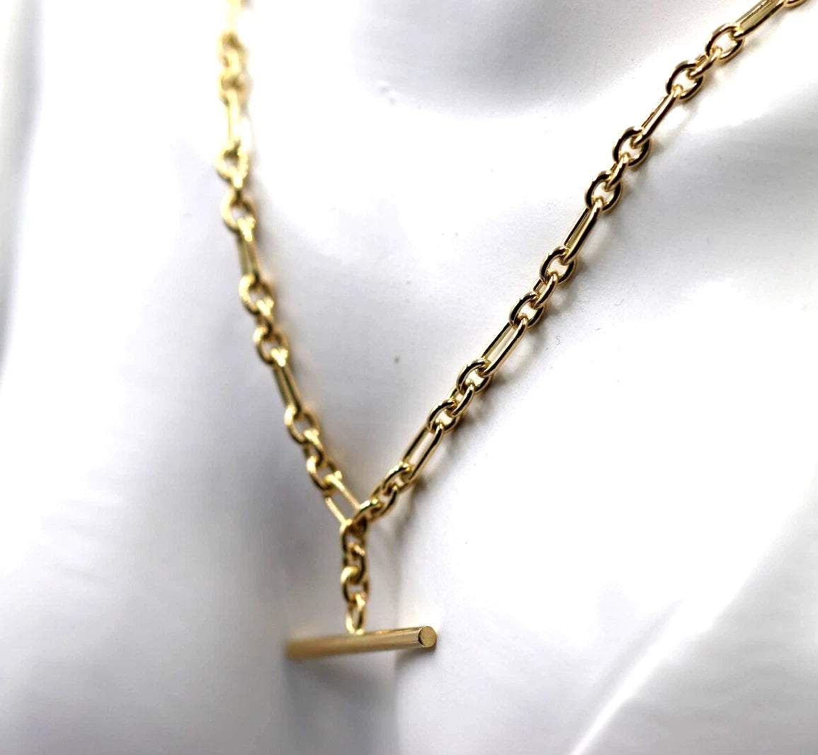 Genuine Solid 45cm 9ct Yellow Gold Fancy Link Chain Necklace + T-Bar - Last one