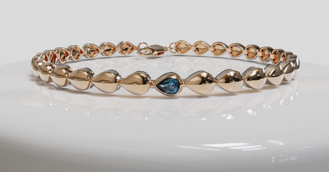 Genuine 9ct 9k 375 Yellow, Rose or White Gold Pear Blue Topaz Bracelet