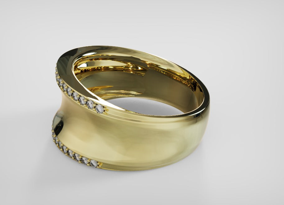 Kaedesigns Genuine Full Solid 9ct 9kt Yellow, Rose or White Gold Concave Dome Ring Set with Lab Grown Diamonds