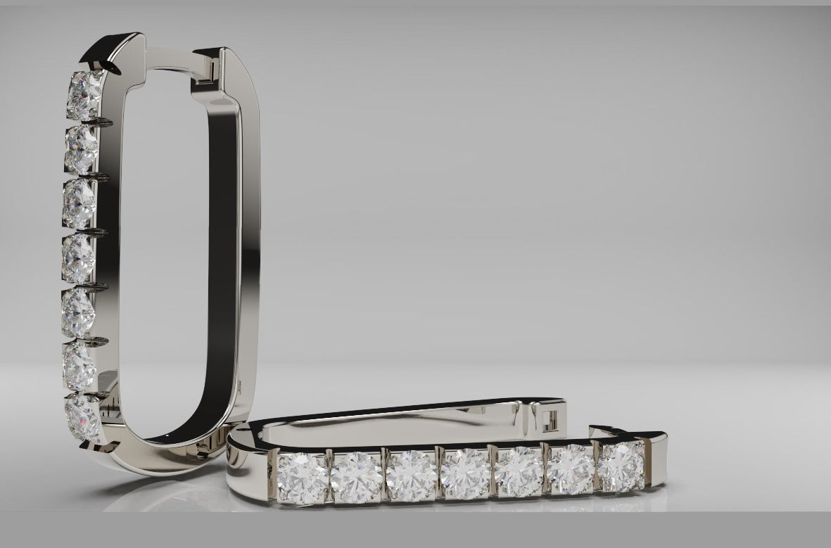 Genuine 9ct 9k Yellow, Rose or White White Gold Natural Mined Diamond Rectangular Hoop Earrings