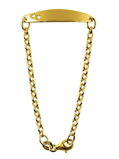 Genuine 9ct 9k 375 Gold Child’s Belcher ID Bracelet with Heart Cut-Outs – Free Laser Engraving