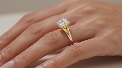 Genuine 18ct Yellow Gold 3.07ct Lab Grown Diamond Asscher Claw Solitaire Engagement Ring