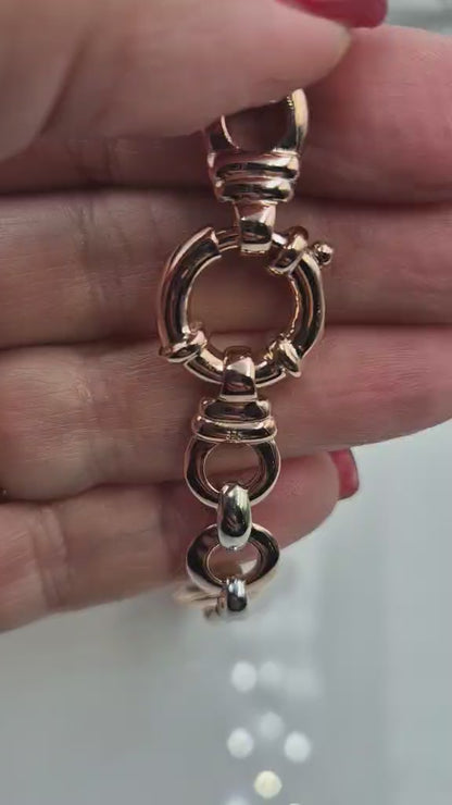 Genuine 9ct 9kt Rose And White Gold Solid Belcher And Circle Bracelet