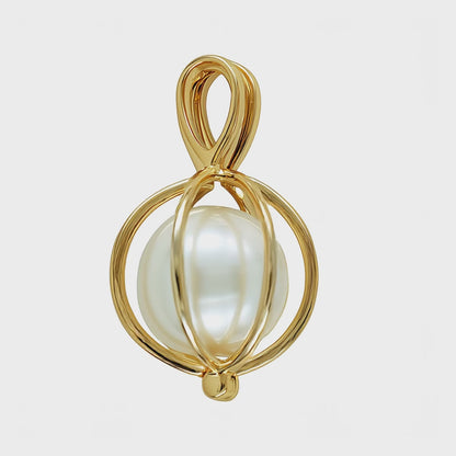 Genuine 9ct 9k 375 Caged 11mm White Round Freshwater Cultured  Pearl Pendant