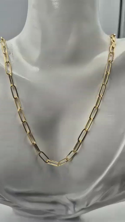 Genuine 9ct Yellow Gold Handmade Solid Paperclip Necklace Chain 50cm