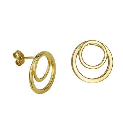 Genuine 9ct 9k Solid Yellow Gold Double Open Circle Studs Earrings