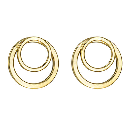 Genuine 9ct 9k Solid Yellow Gold Double Open Circle Studs Earrings