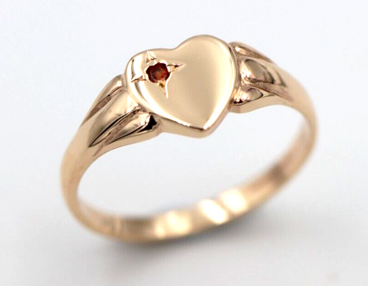 Genuine 9ct 9k Yellow, Rose or White Gold Heart Garnet Birthstone January Signet Ring