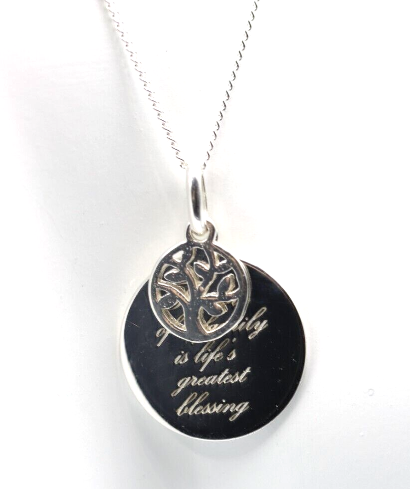 Sterling Silver 'The love of a family is life's greatest blessing' Disc Necklace Chain