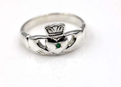 Kaedesigns New Sterling Silver 925 Green Emerald Claddagh Ring - Choose your size