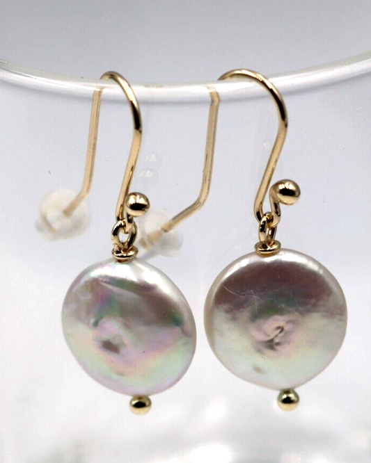 Genuine New 9k 9ct Yellow Gold 13mm Coin Pearl Ball Earrings