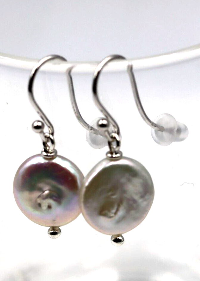 Genuine New Sterling Silver 925 15mm Coin Pearl Ball Earrings