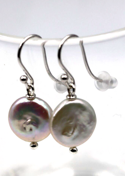 Genuine Sterling Silver 925 12mm Coin Pearl Ball Earrings
