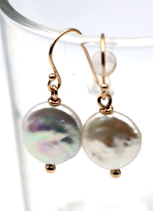 Sterling Silver (Gold Plated Rose Gold) 12mm Coin Pearl Ball Earrings