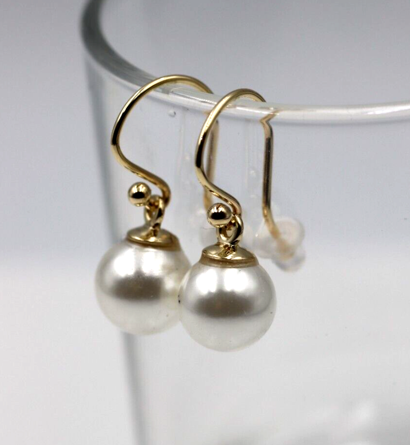 Genuine 9ct Yellow Gold 10mm White Shell Pearl Hook Earrings