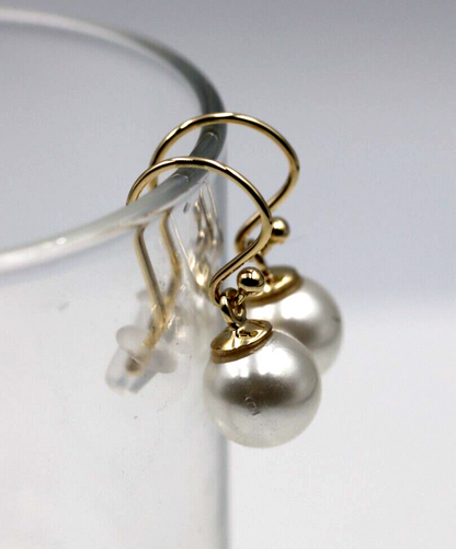 Genuine 9ct Yellow Gold 10mm White Shell Pearl Hook Earrings