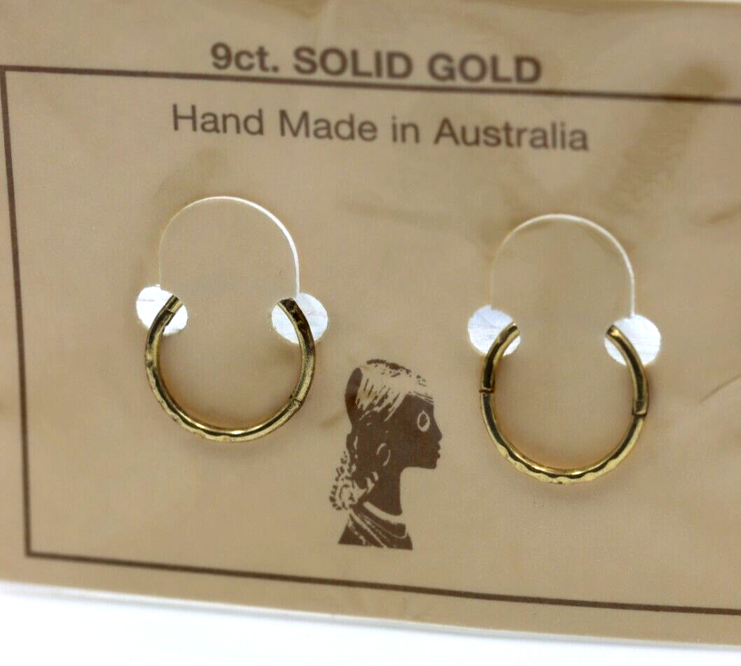 Genuine 9ct Yellow Gold Sleepers Hinged Facet Earrings Plain 12mm