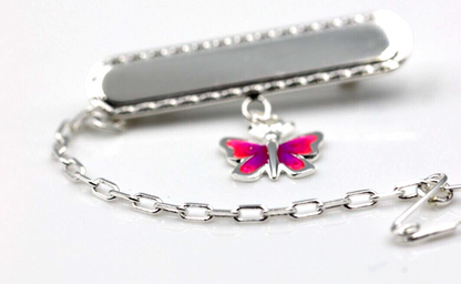 Sterling Silver 925 Pink Butterfly Pink Enamel Baby Brooch* Free laser engraving