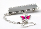 Sterling Silver 925 Pink Butterfly Pink Enamel Baby Brooch* Free laser engraving