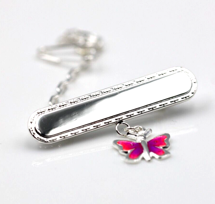 Sterling Silver 925 Pink Butterfly Pink Enamel Baby Brooch* Free laser engraving