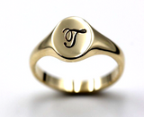 Size G 9ct 9K Yellow Gold Oval Signet Ring 9mm x 7mm + Engraving of 1 initial