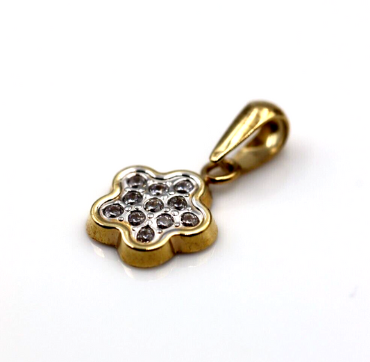 Kaedesigns Genuine Small 9ct Yellow Gold Flower Clover CZ Pendant