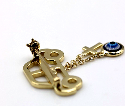 Genuine 9ct, 14ct or 18ct Yellow Gold Baby Child's Kids Car Cross Brooch Evil Eye Mati