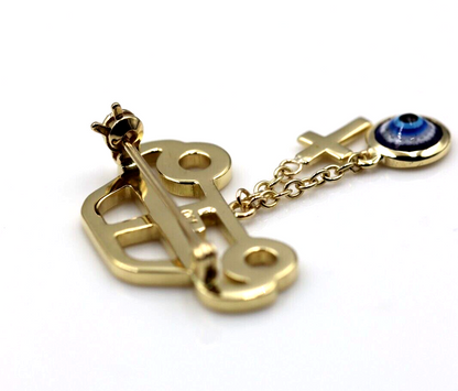 Genuine 9ct, 14ct or 18ct Yellow Gold Baby Child's Kids Car Cross Brooch Evil Eye Mati