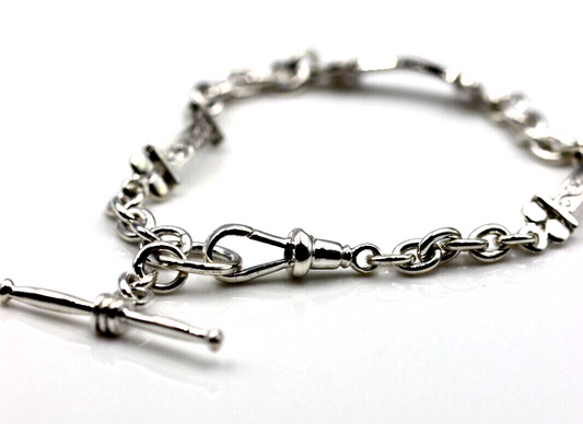 Genuine 925 Sterling Silver Antique Bracelet + Swivel + T-Bar